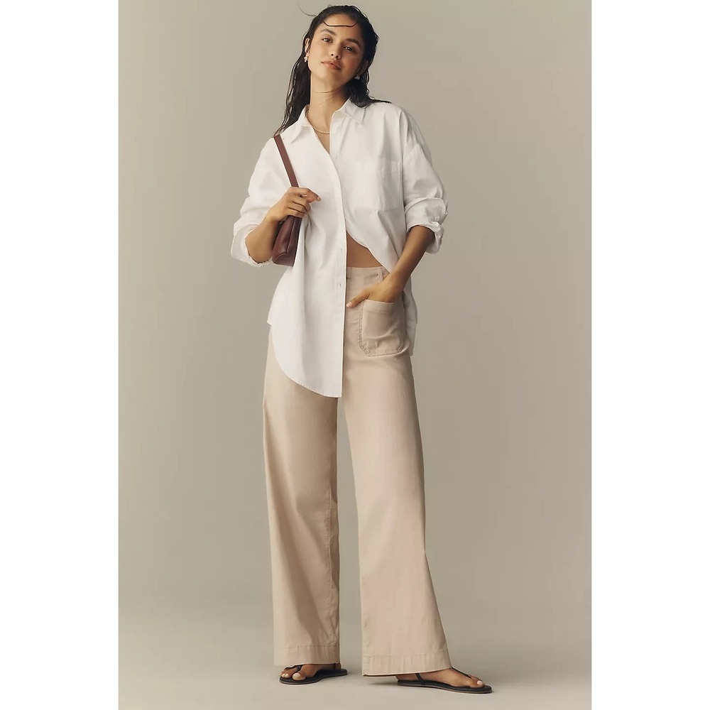 Maeve The Colette Pants Women's 24W Beige Wide Leg Linen Blend Casual Travel